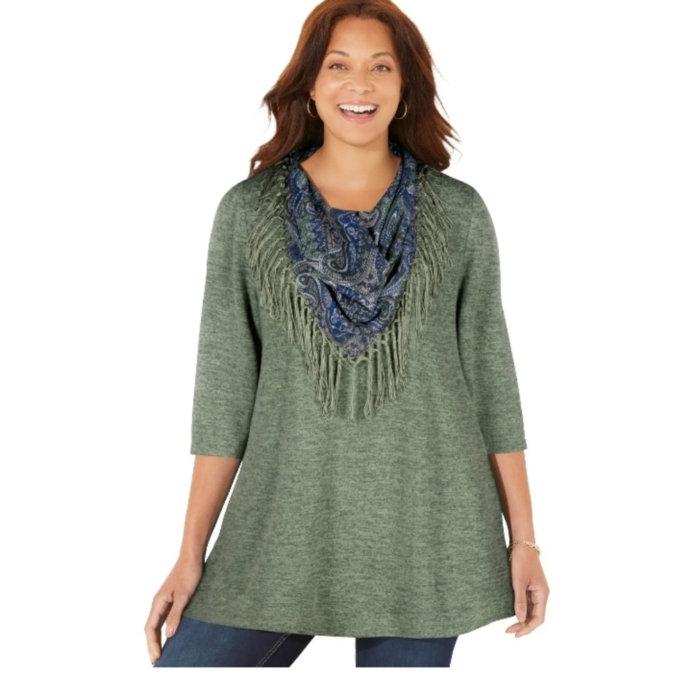 Catherines Women's Plus Size Impossibly Soft Tunic & Scarf Duet 2X